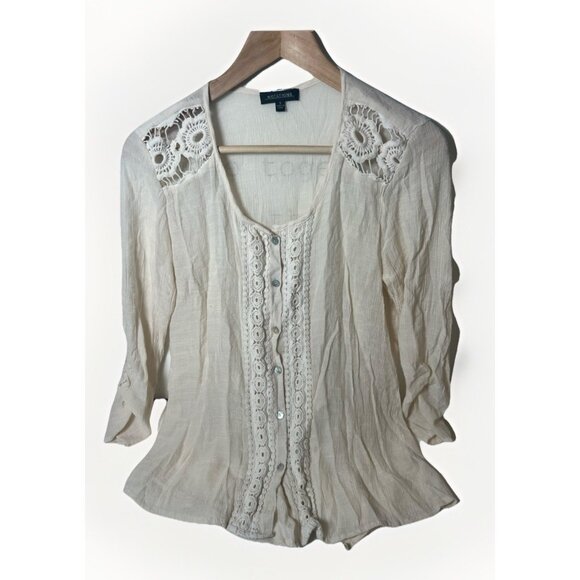 Notations White Cream Embroidered Cottagecore Bohemian Peasant Blouse Top S Q - Picture 2 of 8
